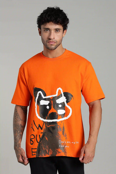 a man wearing dog print oversized t shirt
