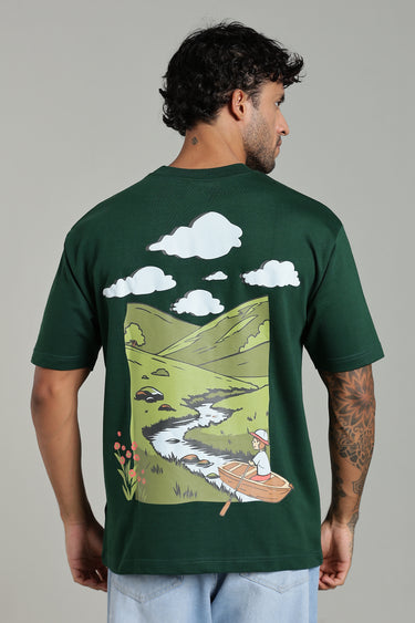 BACK PROFILE OF A MAN WEARING THE BRAIN ON VACATION UNISEX OVERSIZED T-SHIRT