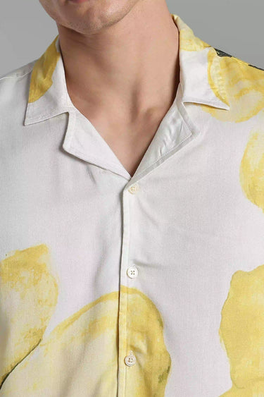 Close up shot of Yellow Floral Print Shirt for Men