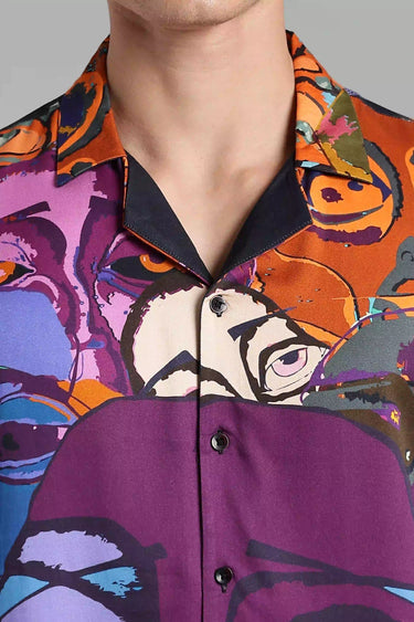 closeup of a colourful abstract design shirt for men