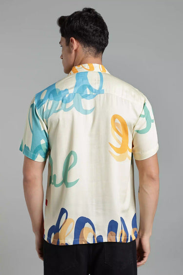 back profile of a man wearing dope printed shirt