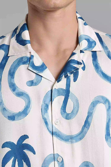 Close-up of a shirt with Short-Sleeve Palm Tree Shirt for Men on a white background
