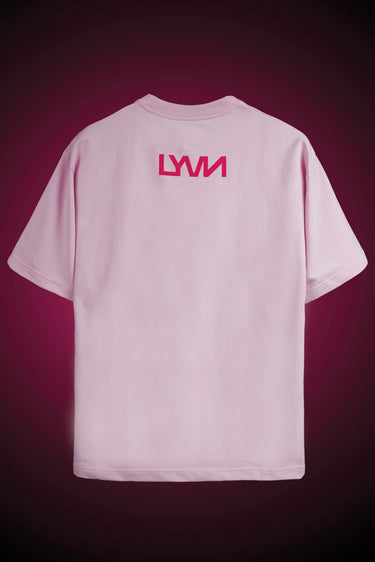 Pink P.A.P. t-shirt with 'LYVN' logo on the back against a dark purple background.