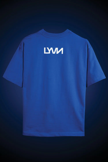 BACK VIEW OF BLUE DELULU UNISEX OVERSIZED T-SHIRT
