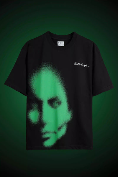 GREEN ABSTRACT FACE T-SHIRT