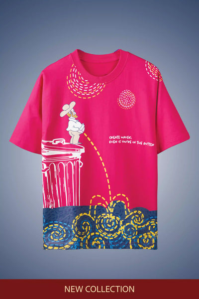 PINK WAVEFORM BY VAN GOGH OVERSIZED T-SHIRT