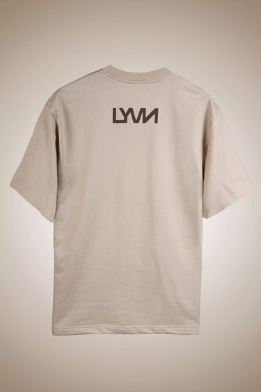 Beige ABSTRACT FACE unisex oversized t-shirt with LYVN logo - backview
