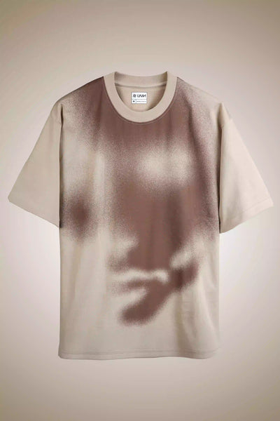 BEIGE ABSTRACT FACE T-SHIRT