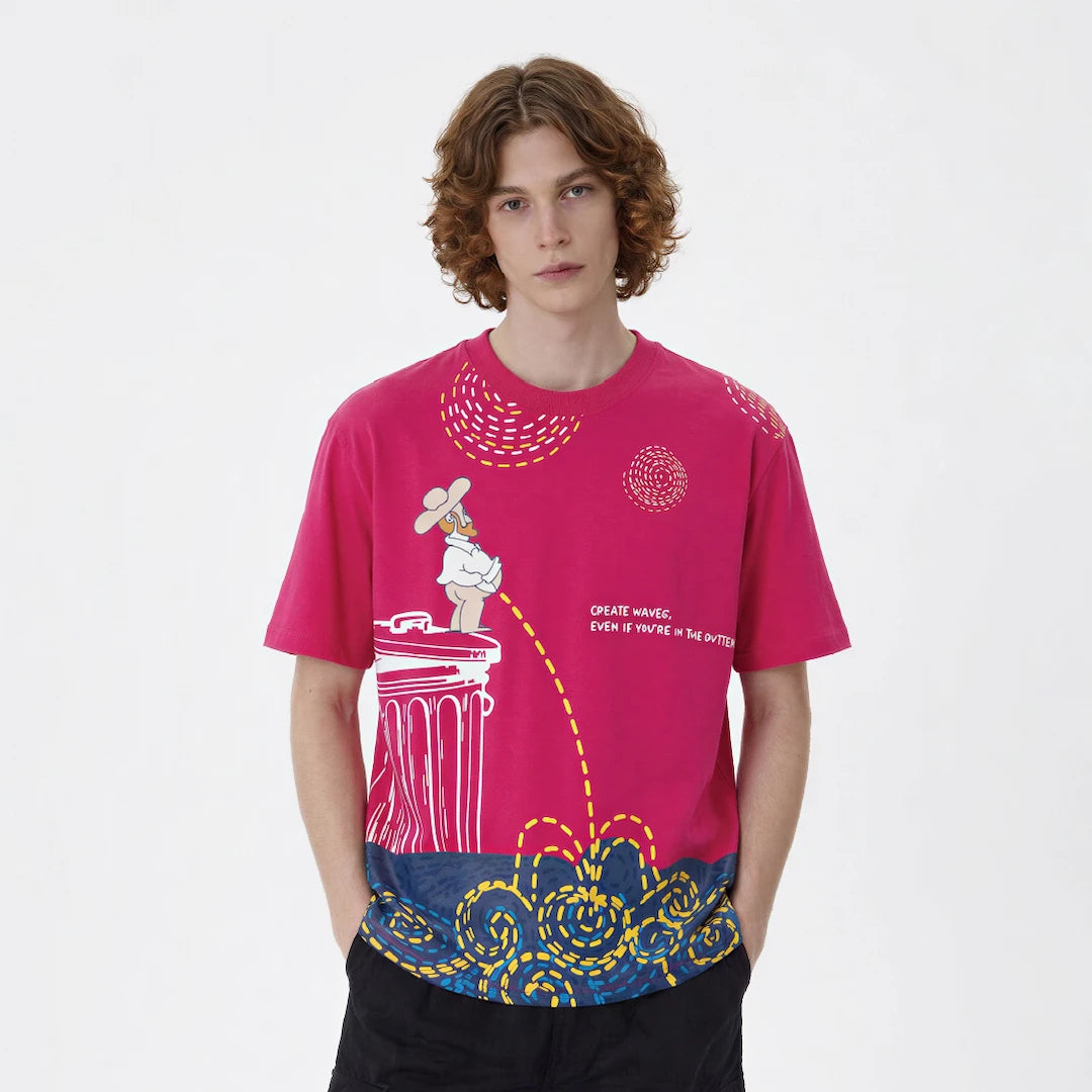 Pink Waveform By Van Gogh Oversized T-Shirt