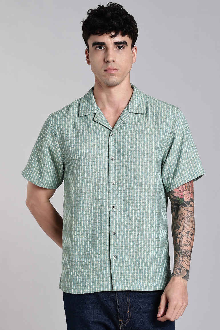 BLUE TEXTURED TURKISH WEAVE SLIM FIT SHIRT