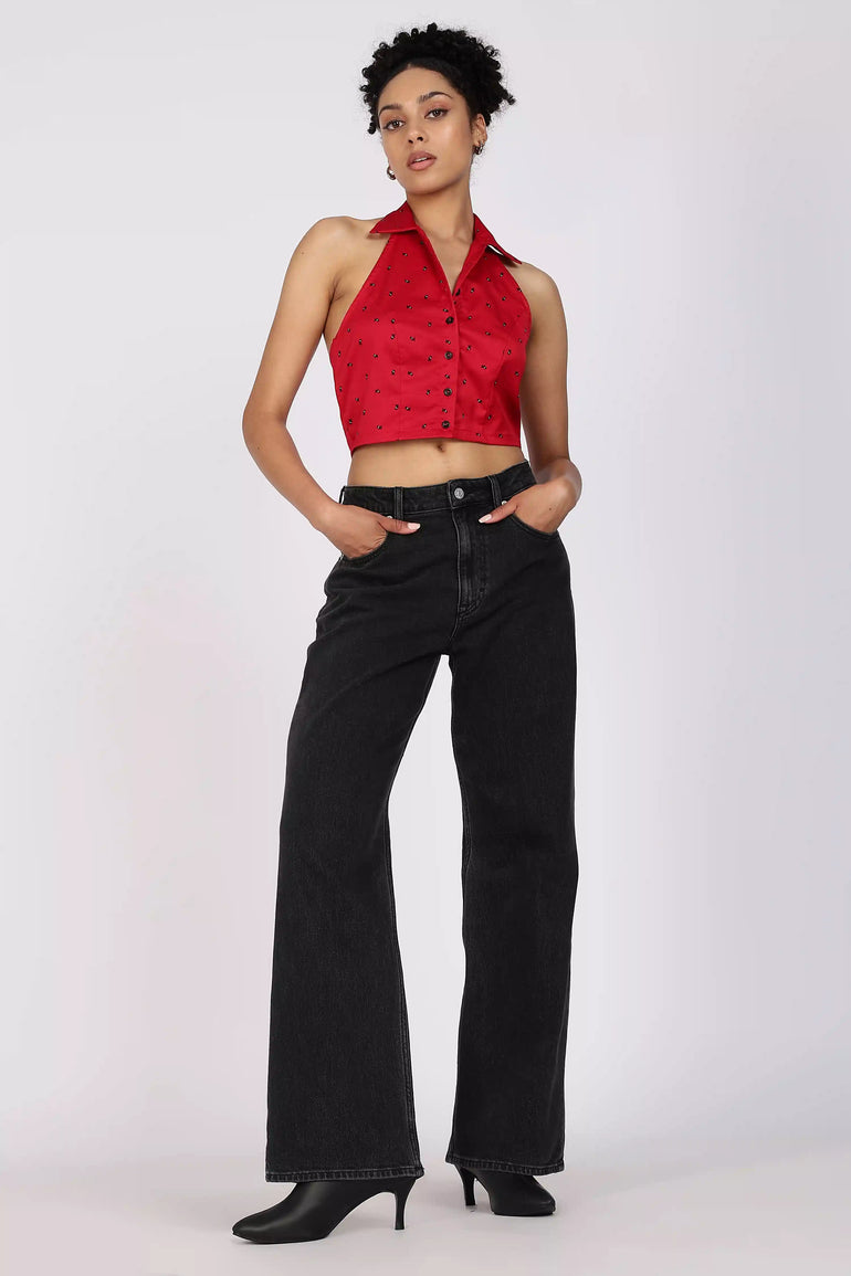 Halter Neck Sleeveless Cropped Shirt