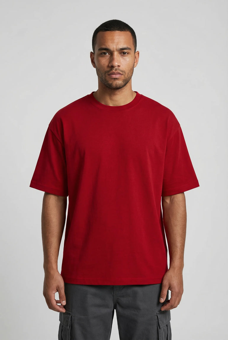 LYVN MEN'S SOLID RED OVERSIZED T-SHIRT