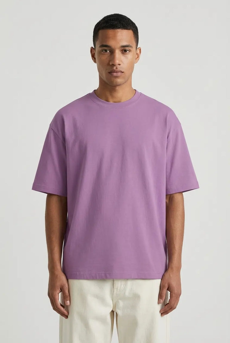 LYVN MEN'S SOLID LILAC OVERSIZED T-SHIRT