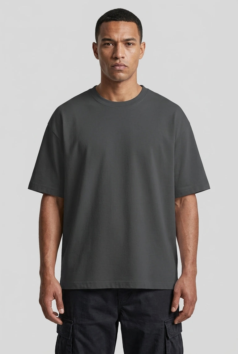 LYVN MEN'S SOLID GREY OVERSIZED T-SHIRT