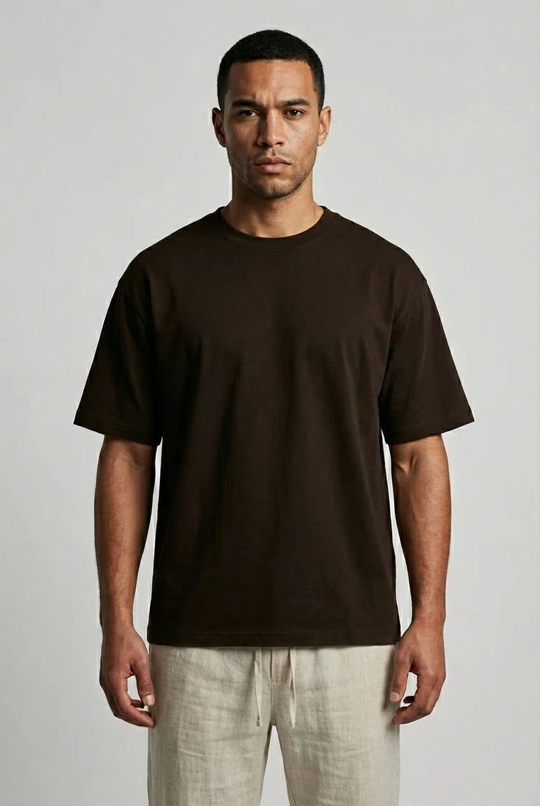 LYVN MEN'S SOLID BROWN OVERSIZED T-SHIRT