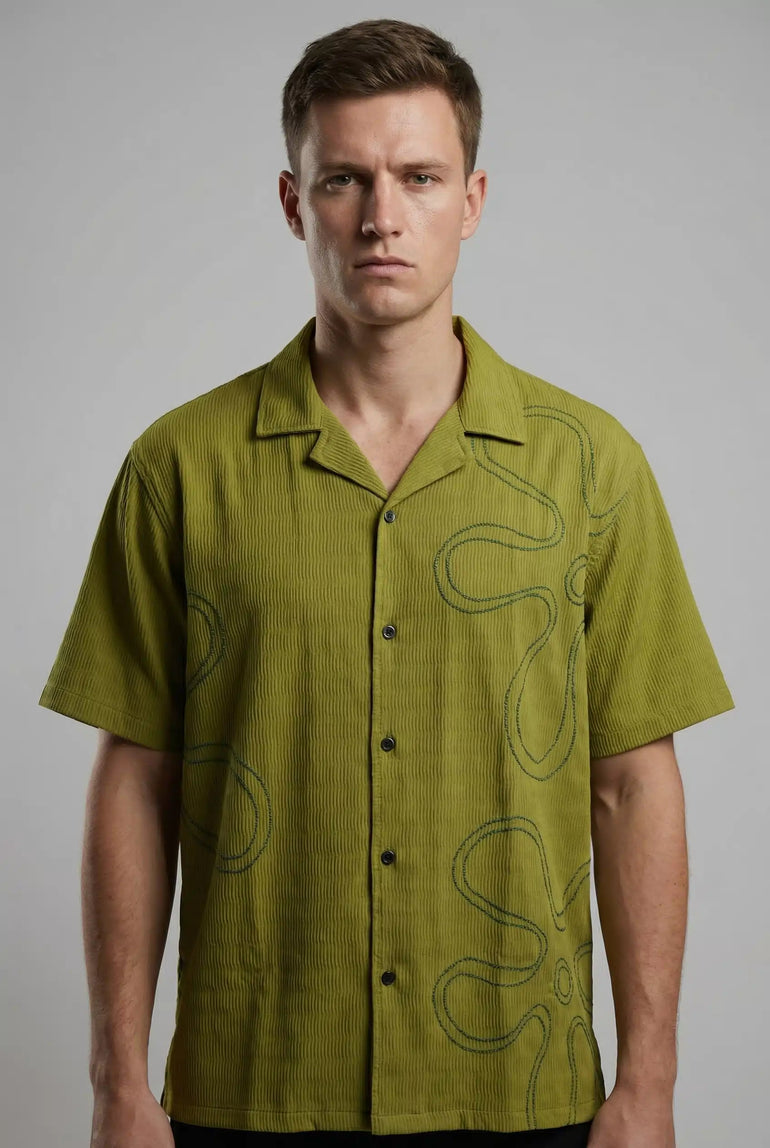 Green Floral Embroidered Shirt