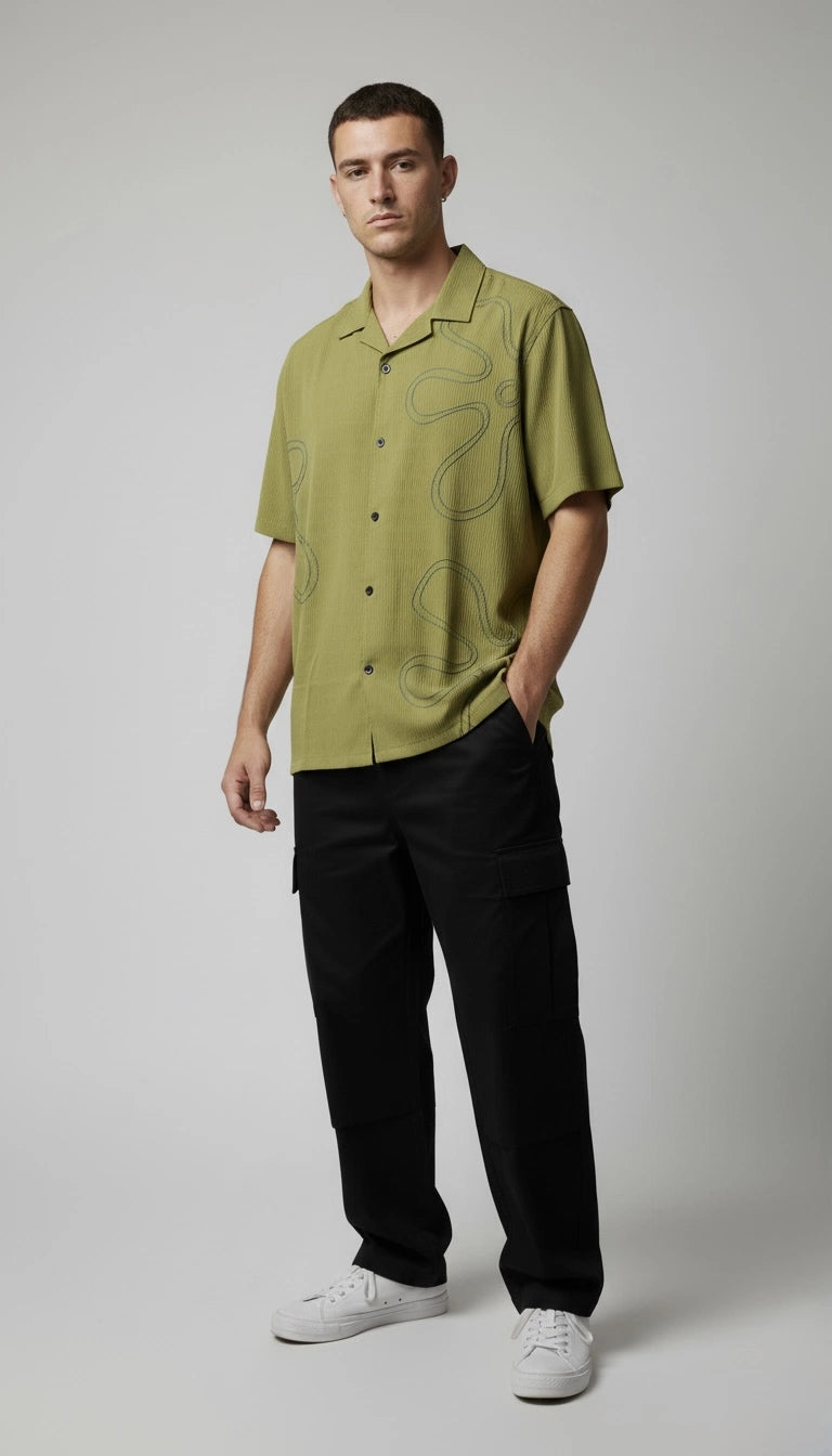 Green Floral Embroidered Shirt