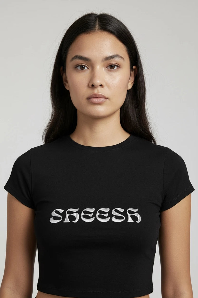 Black Sheesh Graphic Crop Top