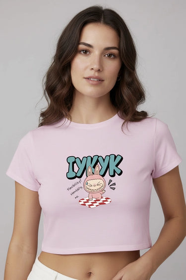 PINK MONSTER DOLL IYKYK GRAPHIC CROP TOP 