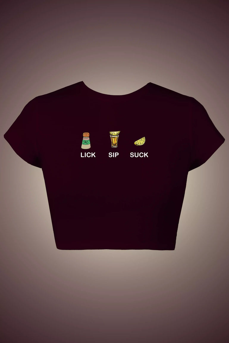Lick! Sip! Suck! Graphic Crop Top