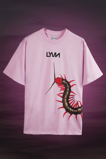 front view of  pink oversized centipede t-shirt 