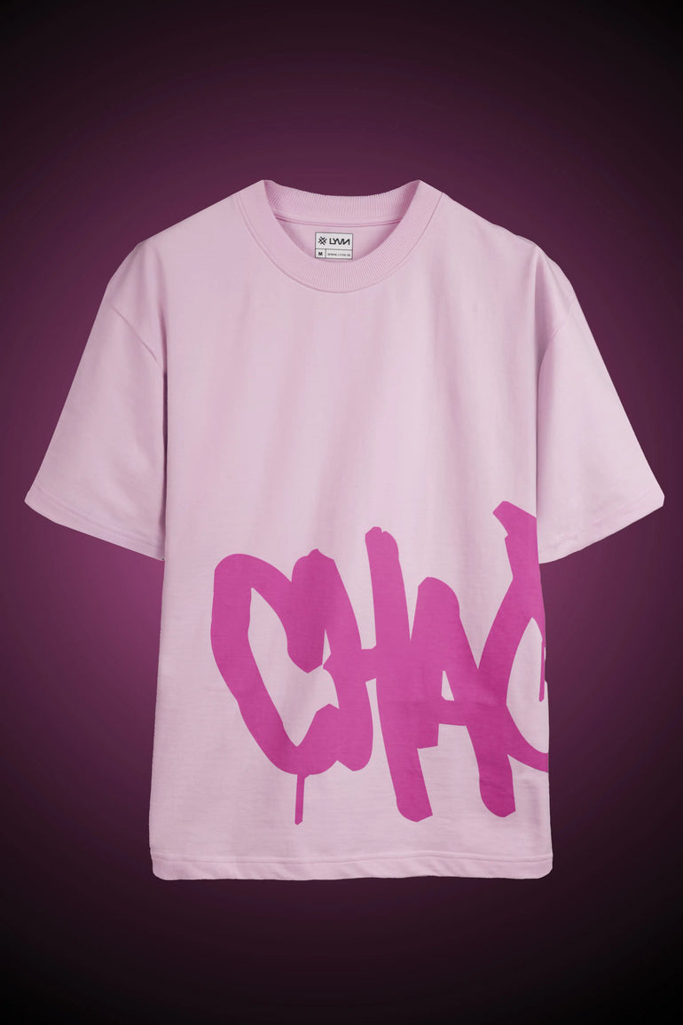 PINK CHAOTIC OVERSIZED PRINTED T-SHIRT