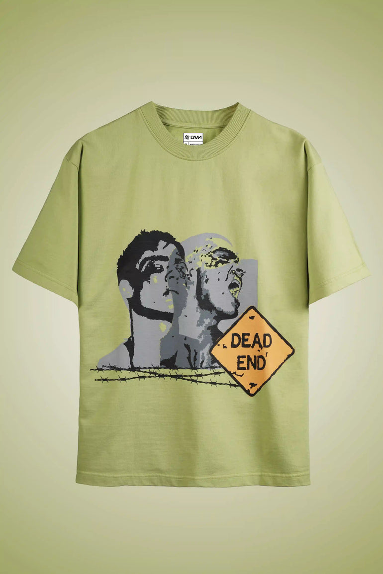 GREEN DEAD END OVERSIZED PRINTED T-SHIRT