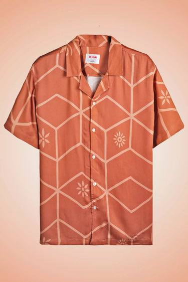 Brown Tile Print Shirt for Men
