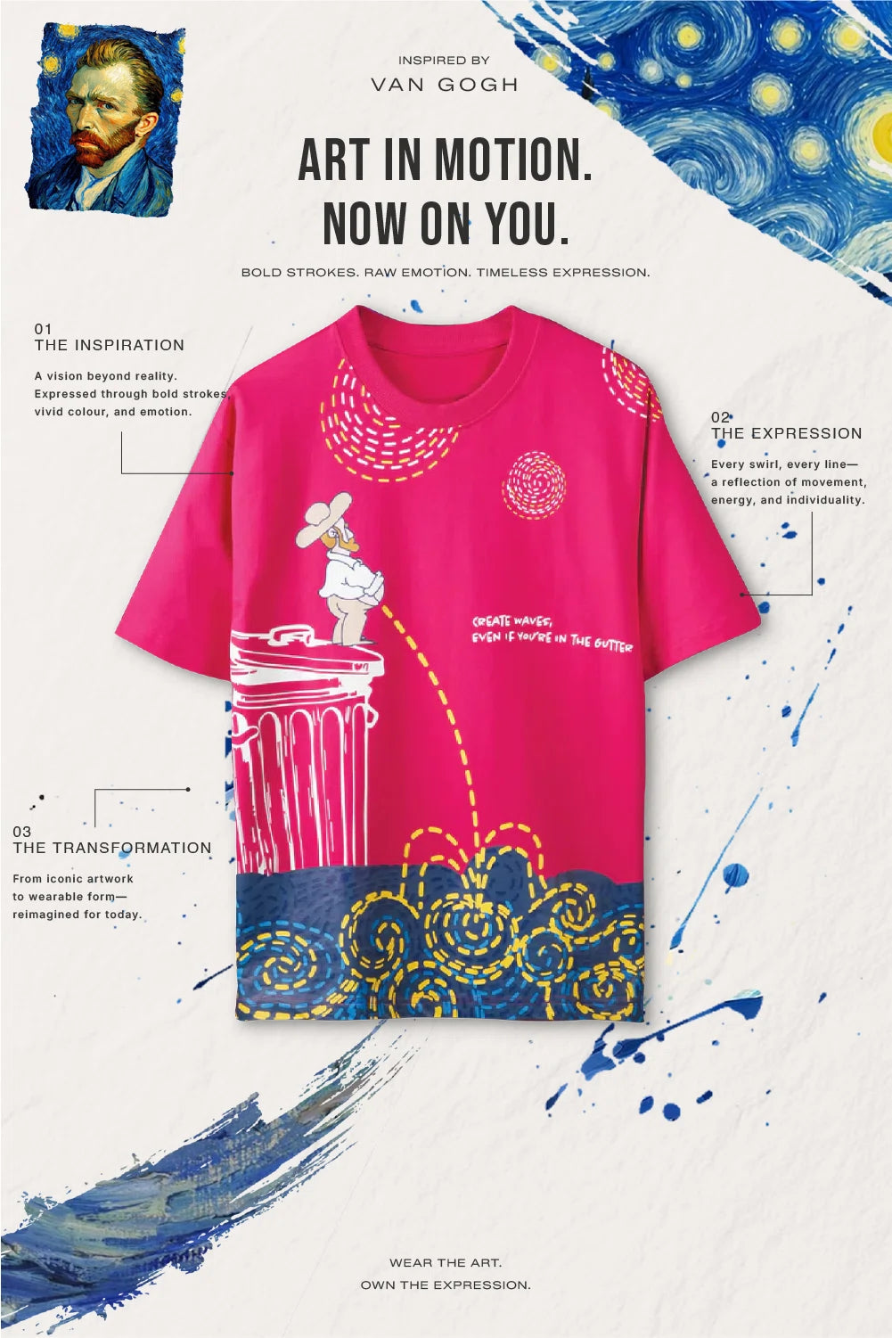PINK WAVEFORM VAN GOGH PINK OVERSIZED T-SHIRT | LYVN